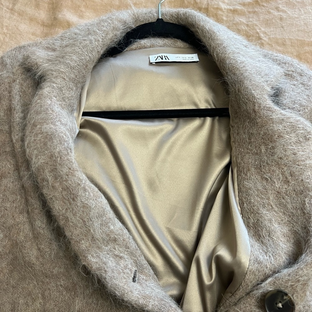 Zara Brown Alpaca button front longline Oversized Jacket/cardigan Cozy Fit - Picture 7 of 10